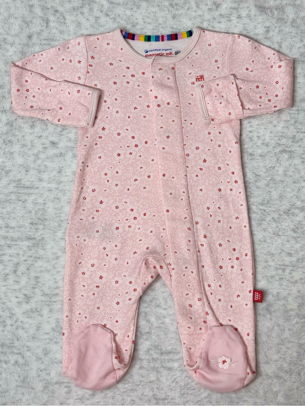 Magnetic Me Pink Floral Footie Sleeper 0-3M Baby Girl Organic Cotton Bloom